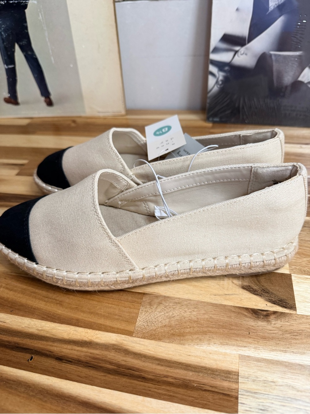 NWT a new day Cream Canvas Espadrilles Black Toe Cap casual beach resort travel - Picture 3 of 5